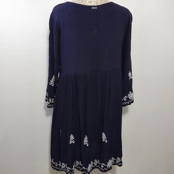 Exist Dress Tunic Blue Floral Embroidered Pullover Baby Doll Women Size M Boho - Picture 12 of 16